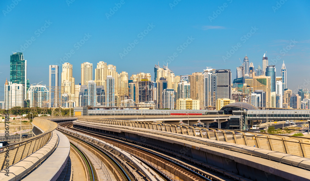 View of Dubai Marina and Jumeirah districts, UAE