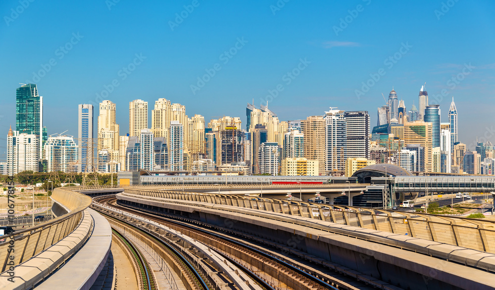 View of Dubai Marina and Jumeirah districts, UAE View of Dubai Marina and Jumeirah districts, UAE