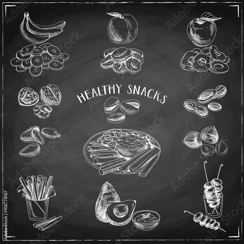 Vector set of healthy snacks.