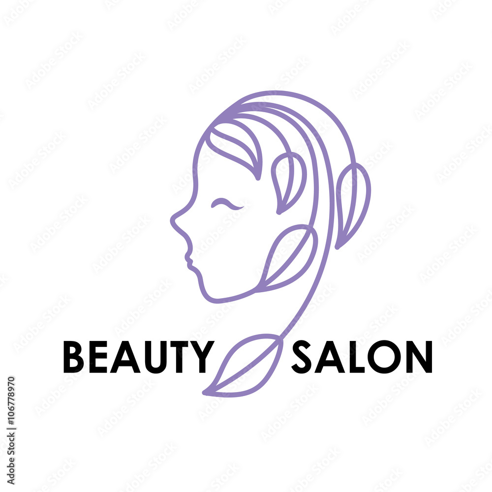 Vector logo design template in trendy linear style with female face - abstract beauty symbol for hair salon or organic cosmetics Vector logo design template in trendy linear style with female face - abstract beauty symbol for hair salon or organic cosmetics