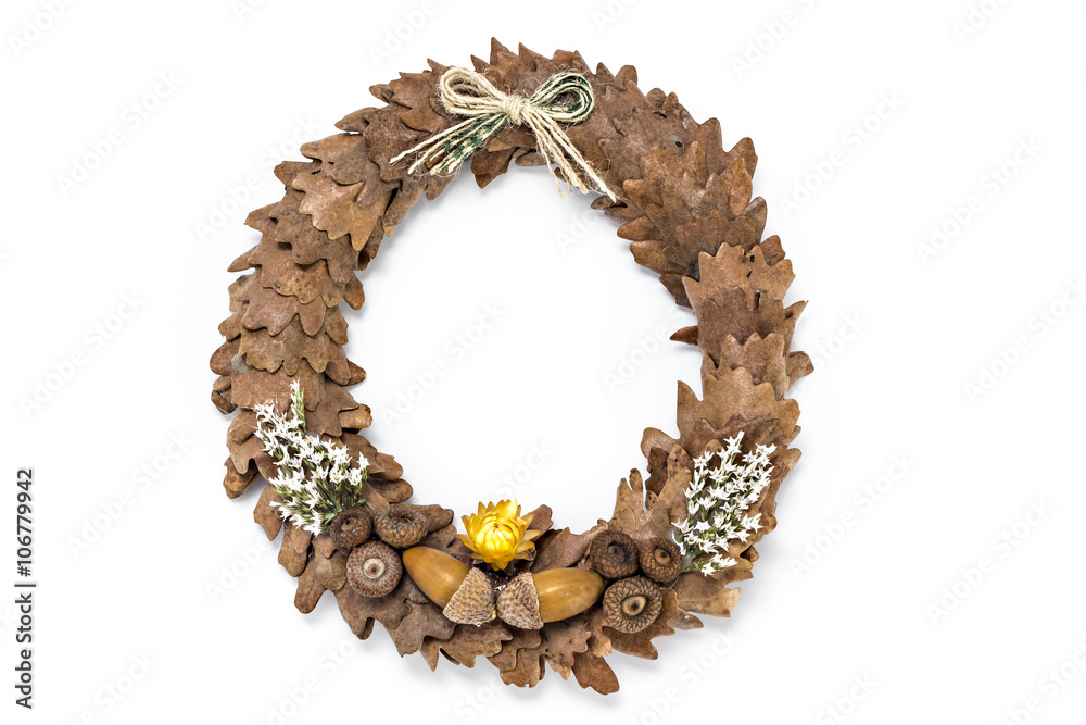 Wreath of oak leaves isolated on white, Bozic, Serbian ortodox christmas
