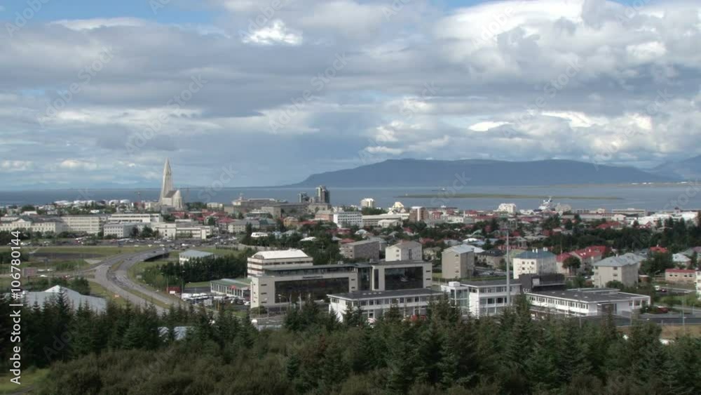 Static view overlooking Reykjavik, capital of Iceland on a sunny summers day Static view overlooking Reykjavik, capital of Iceland on a sunny summers day