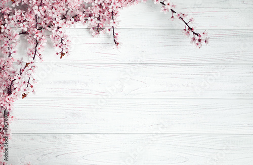 spring background. fruit flowers on wooden table © ballabeyla