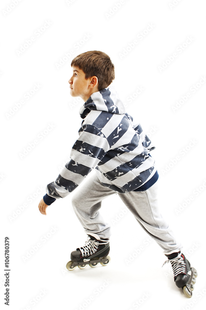 Full length portrait a male on rollers. Isolated on white background Full length portrait a male on rollers. Isolated on white background