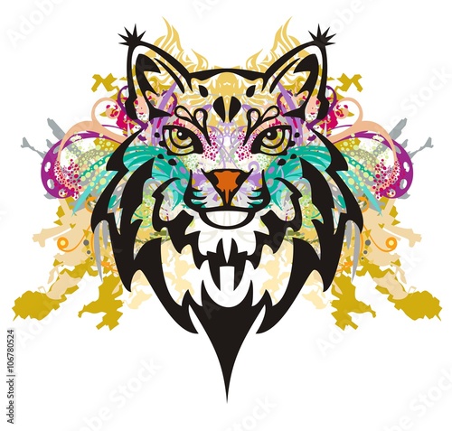 Grunge lynx head. Colorful splashes of a lynx head on a white background