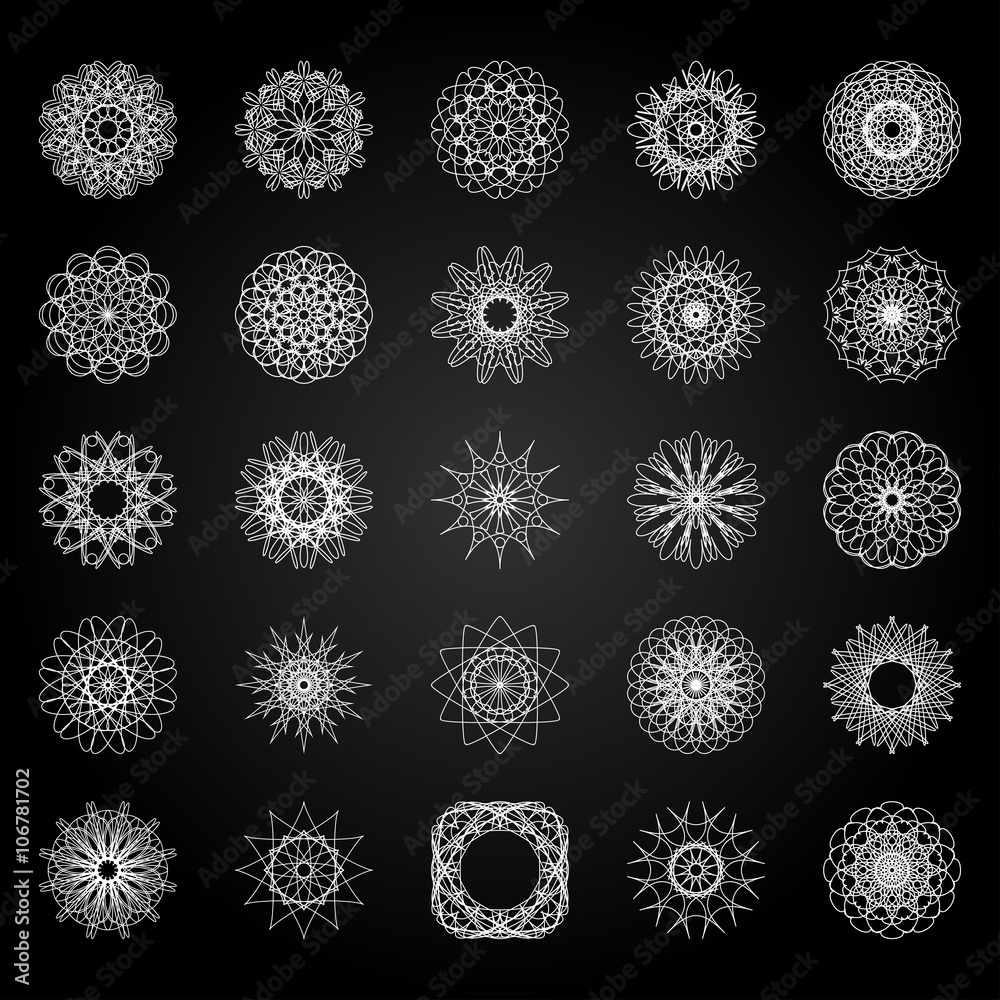 Round symbols set. 25 vector spirographs Round symbols set. 25 vector spirographs