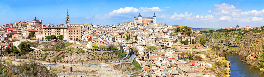 Panoramic view of the historic city of Toledo with river Tajo, S