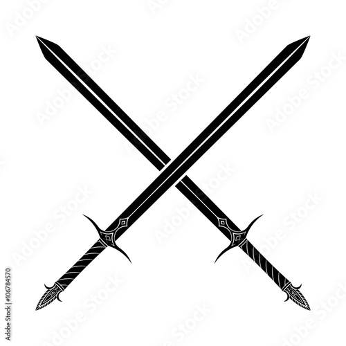 Fotografie Crossed Swords Silhouette on White Background