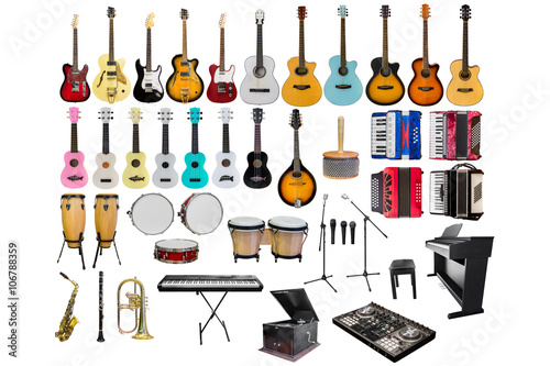 set of different musical instruments isolated on white background