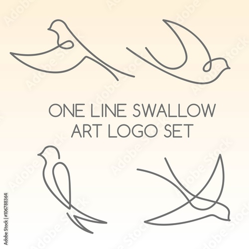 One line swallow art logo set