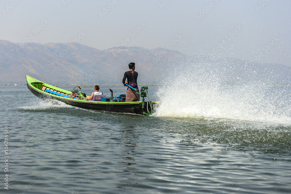 Fototapeta premium Boat on Inle lake, Myanmar