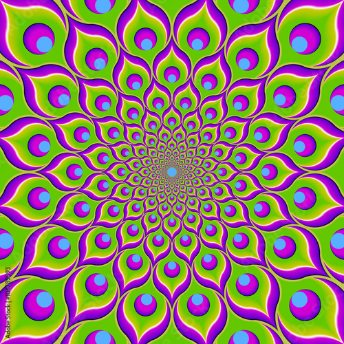 Green background from feathers of a peacock (motion illusion)