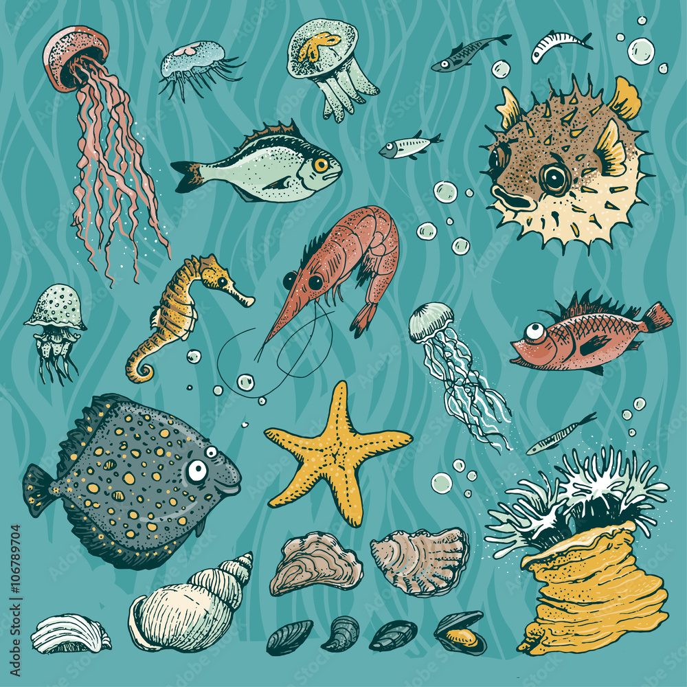 Fototapeta premium Underwater vector set
