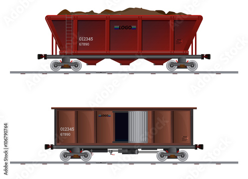 The image of two cargo carriage / Two railroad carriage for transportation of various cargoes