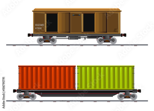 The image of two cargo carriage / Two railroad carriage for transportation of various cargoes
