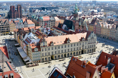 Old european city Wroclaw. Poland, red roofs and cathedrals