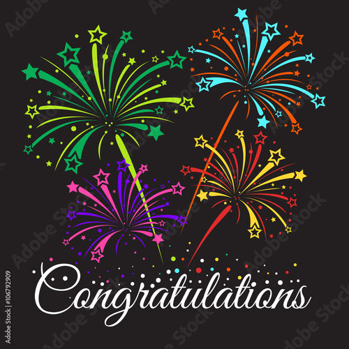 Congratulations text and star fireworks abstract vector