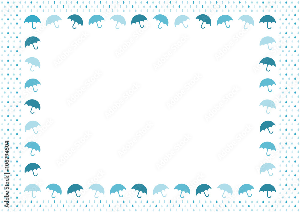 雨と傘模様のフレームイラスト 雨と傘模様のフレームイラスト
