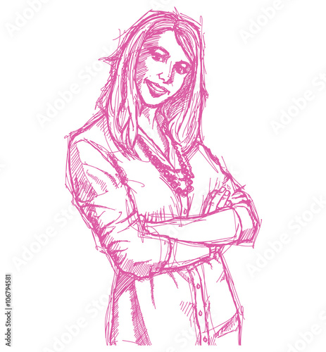 Sketch young business woman with crossed hands