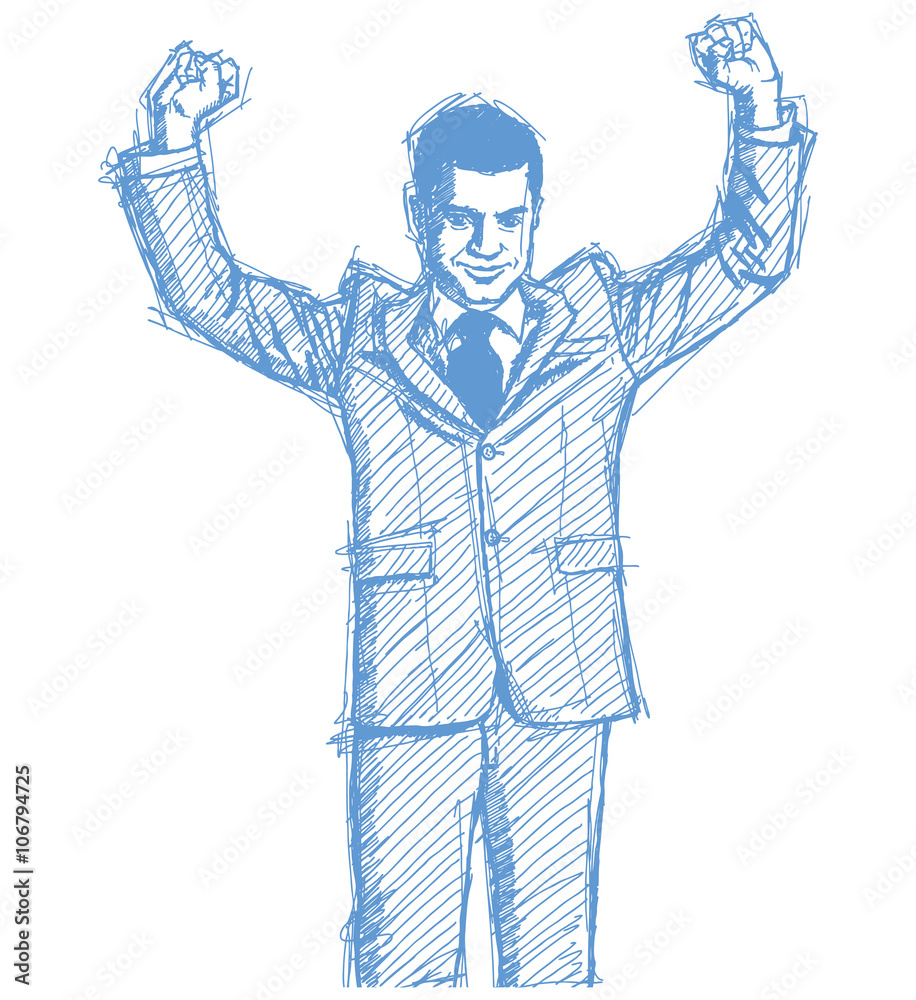 Sketch businessman with hands up Sketch businessman with hands up