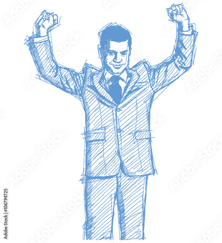 Sketch businessman with hands up