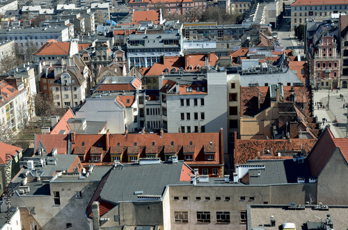 Old polish city Wroclaw. Top view Wroclaw. Panorama view Wroclaw. Red roofs and catherdals. Old Europe.  photo