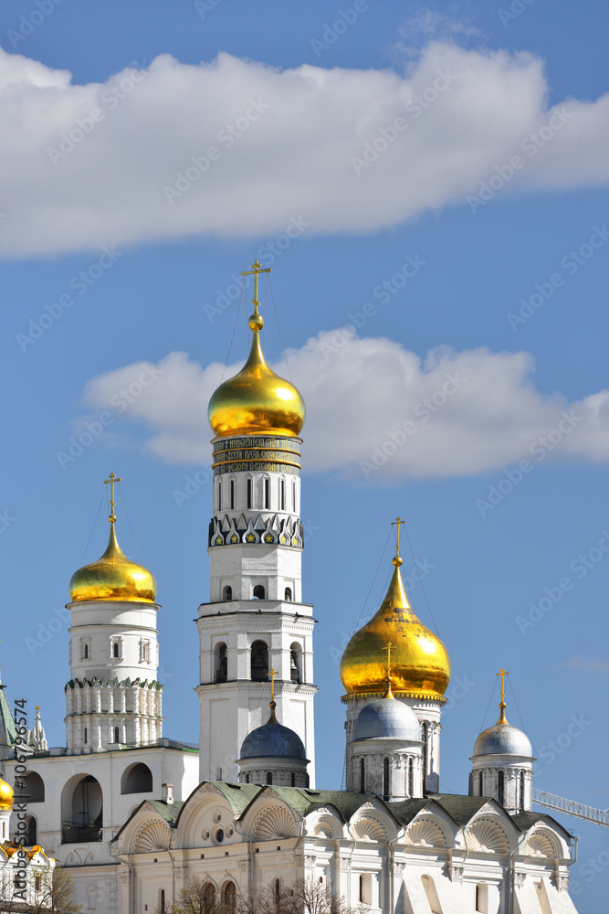 Cathedral of Archangel (Archangel Michael) and Ivan Great Bell Tower, Moscow Kremlin in Russia