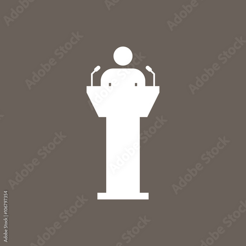 Speakers Podium Icon on Dark Gray Color. Eps-10.