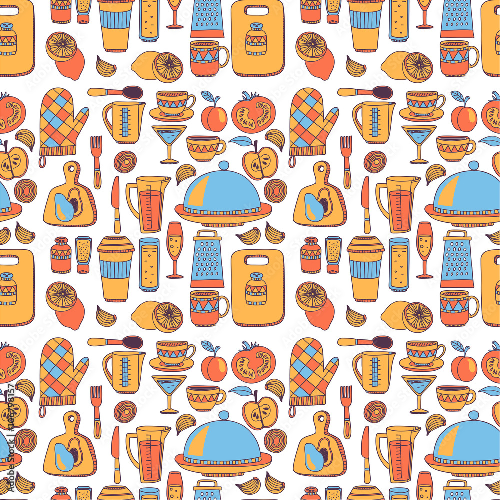 Doodle style kitchenware seamless pattern Doodle style kitchenware seamless pattern