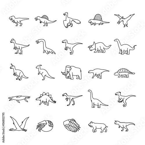 Prehistoric Animals Outlines vector icons