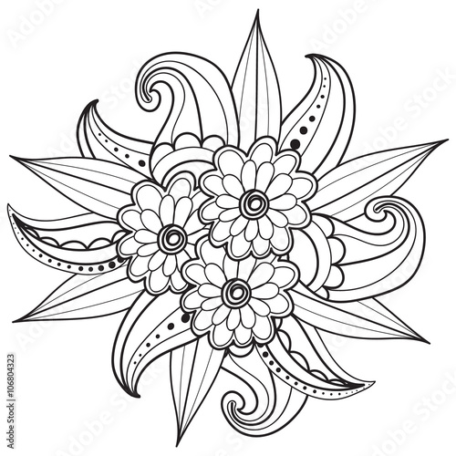 Pages for adult coloring book. Hand drawn ornamental patterned floral frame in doodle style.