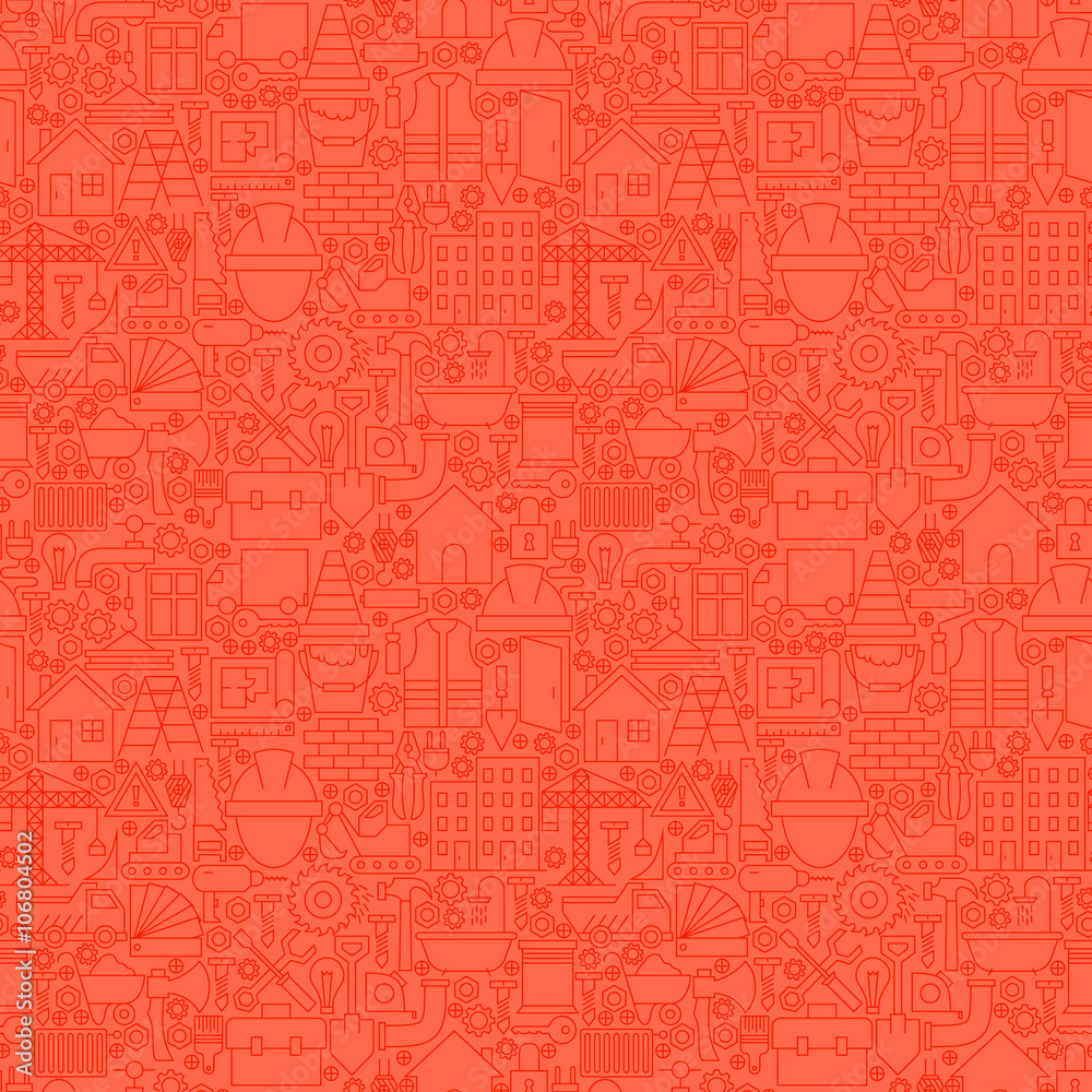 Red Thin Line Construction Seamless Pattern