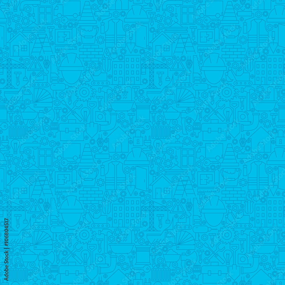 Thin Line Blue Construction Seamless Pattern Thin Line Blue Construction Seamless Pattern