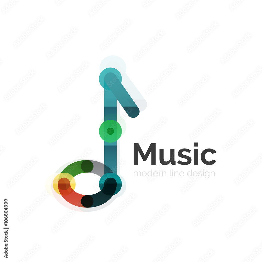 Music note logo, flat thin line geometric design