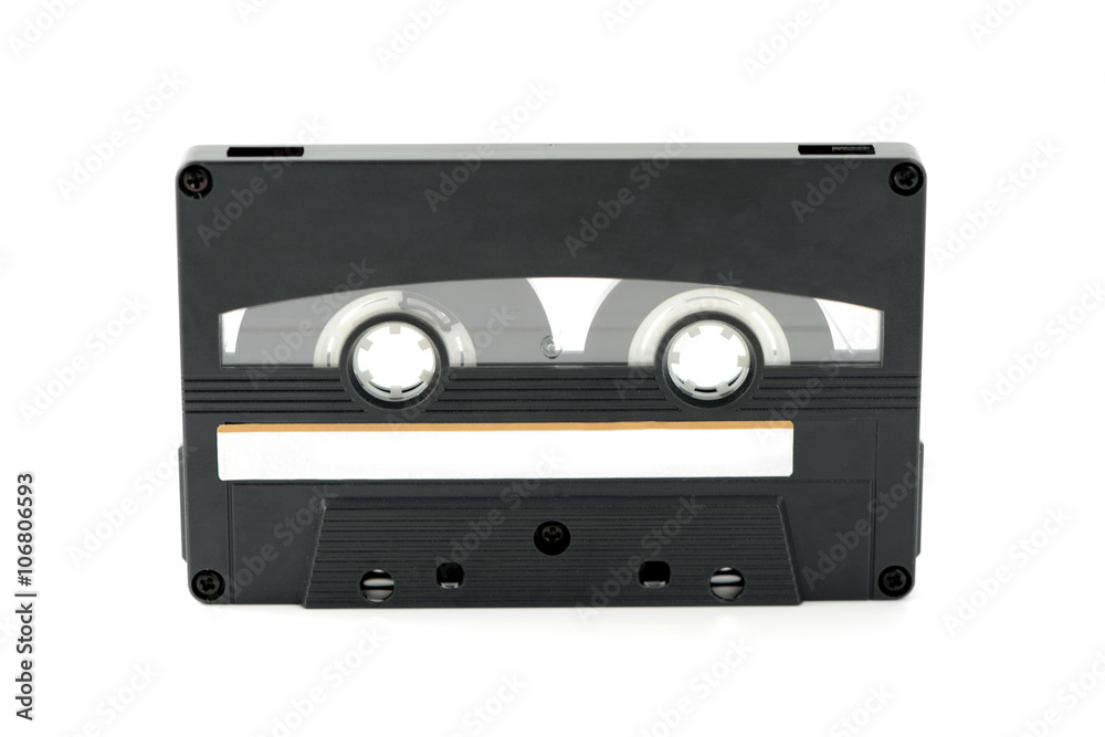 vintage audio cassette on white isolated background