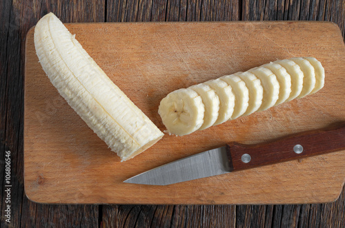 Ripe bananas and a sliced