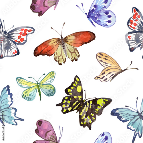 Watercolor seamless pattern with butterflies. Vector background with butterflies on a white background. © BrushArtDesigns