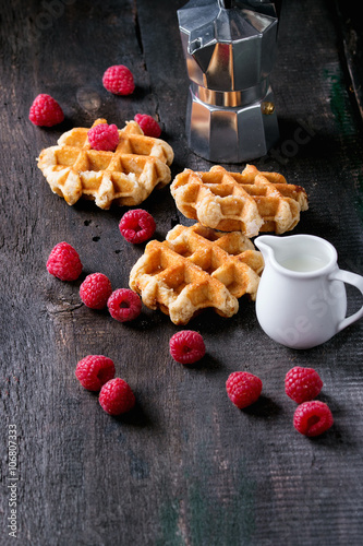 Belgian waffles with raspberries