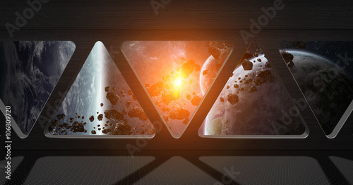 Fototapeta Naklejka Na Ścianę i Meble -  View of outer space from inside a space station