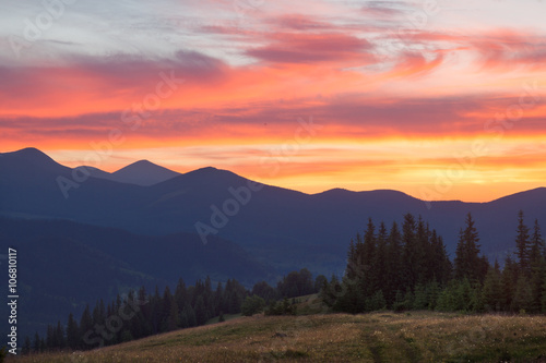 Colorful summer sunset. Carpathians, Ukraine. © Igor Dolgopiatov