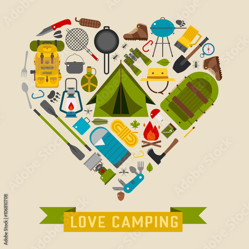 Camping and Hiking Love Camping Heart Concept