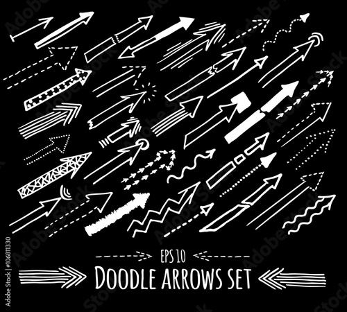 Hand drawn sketchy arrows set. Collection of different kind of arrows