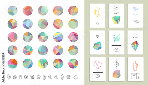 Set of colored crystal circles in polygon style 