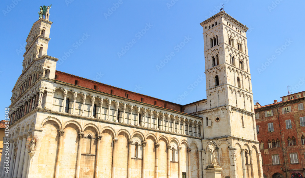 View of medieval cathedral San Michele. Lucca,Tuscany, Italy.