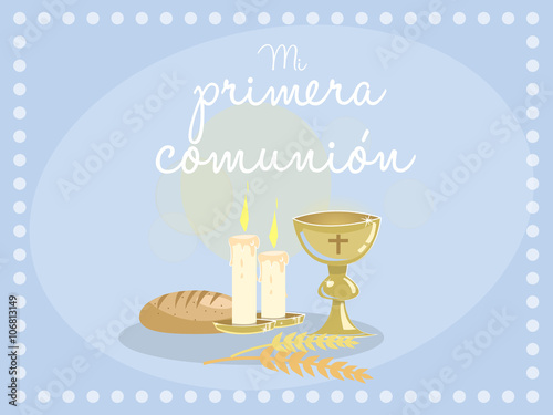 My first communion. Blue card invitation