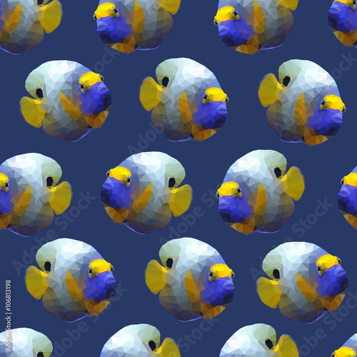 Seamless pattern with polygonal angelfishes