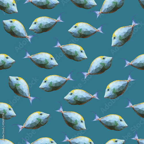 Seamless pattern with polygonal unicornfishes.  photo