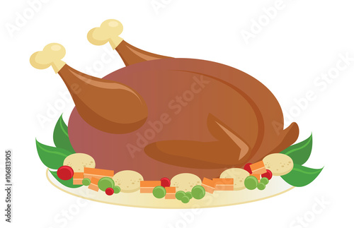 Roasted holiday turkey on platter with garnish