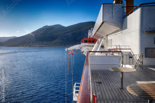 Fototapeta Cruise ship and sea and Greece island