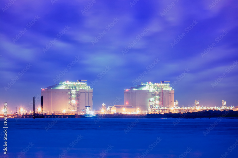 Liquified natural gas LNG tanks in port